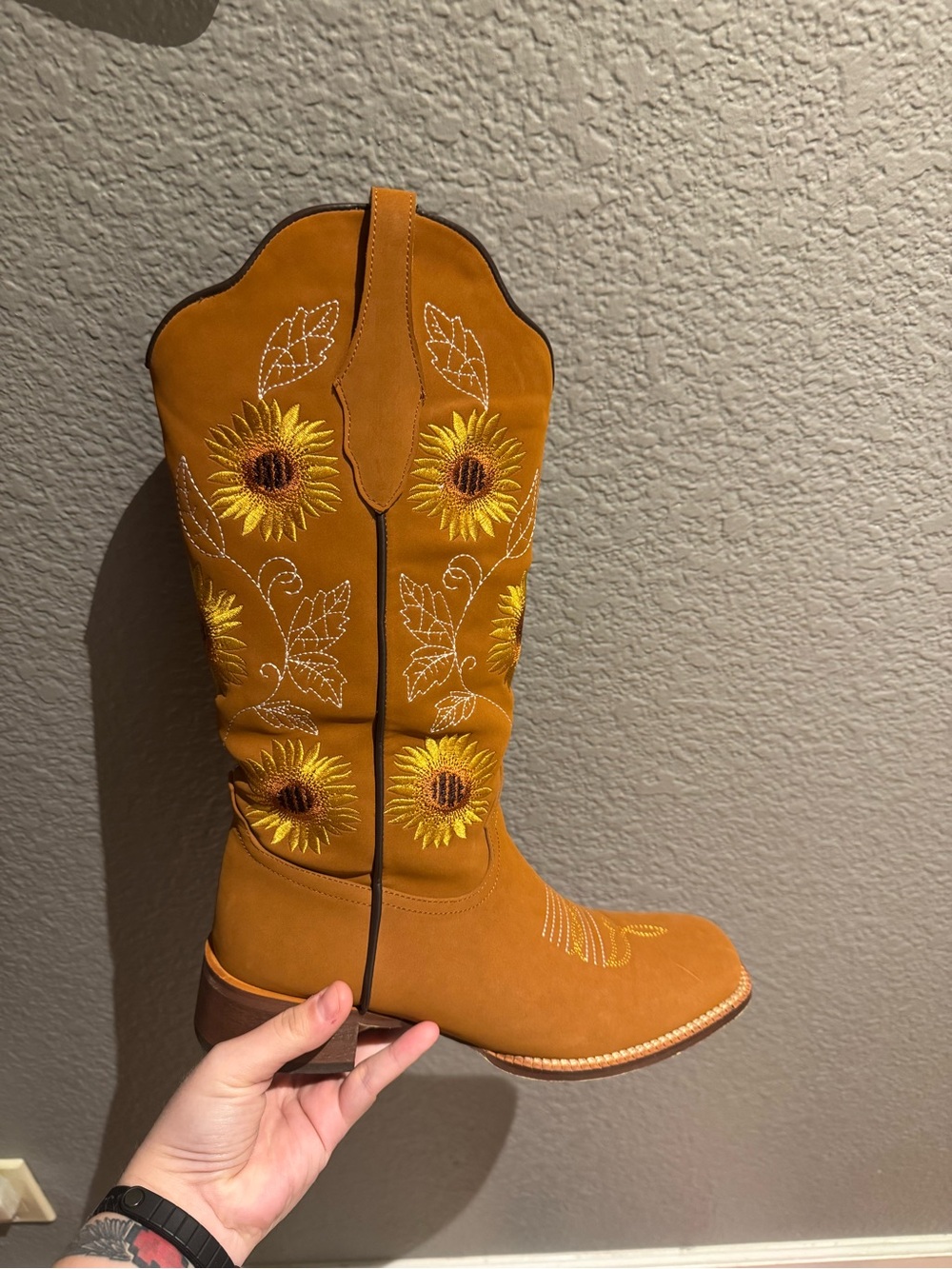Sunflower Embroidered Camel Western Cowboy Boot